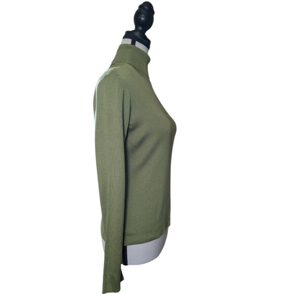Ann Taylor 100% Silk Ribbed Turtleneck Sweater Women’s Size S – Olive Green - Picture 2 of 9